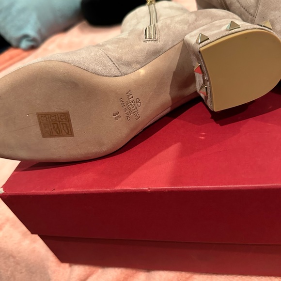 Suede Beige Valentino boots with studs on heels. From the RealReal. - Picture 3 of 10